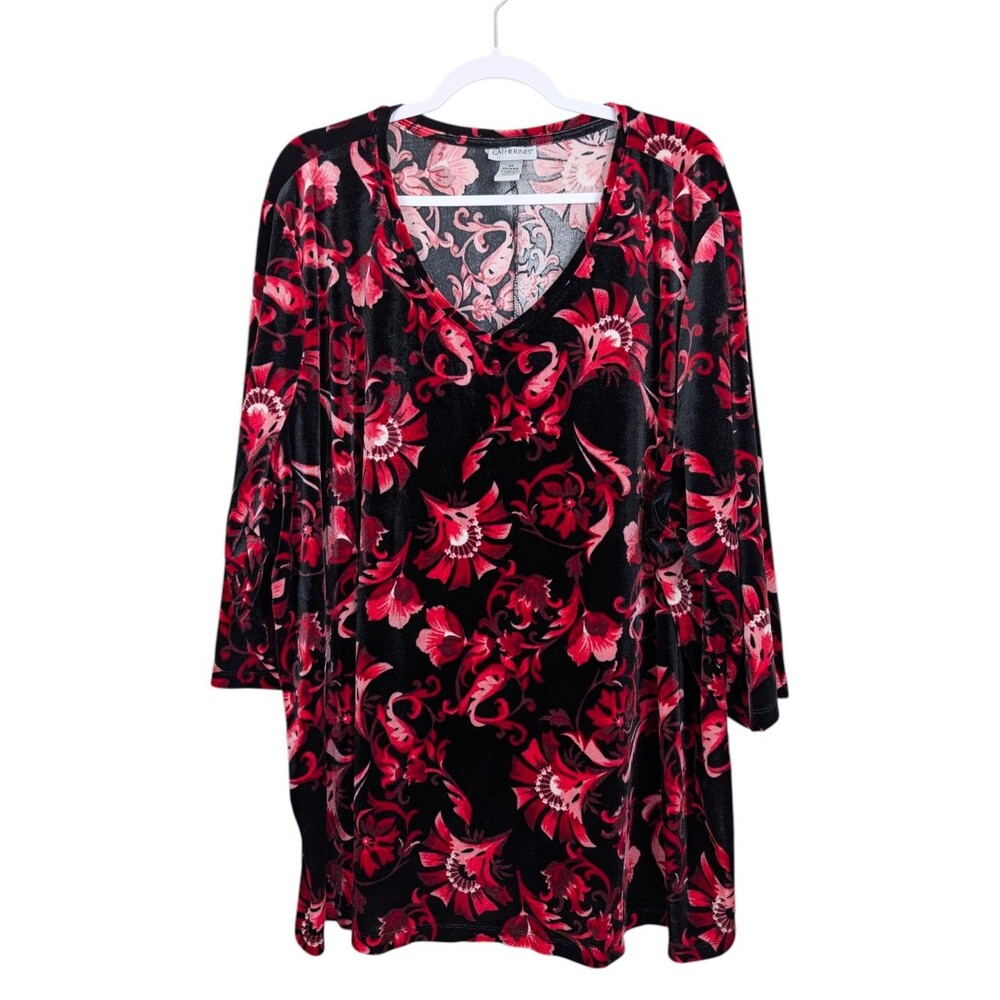 Catherines Floral Velvet Velour Tunic Top
